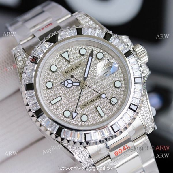 JH Factory Copy Rolex GMT-Master II Watch BlackWhite Diamond Bezel Stainless Steel 1