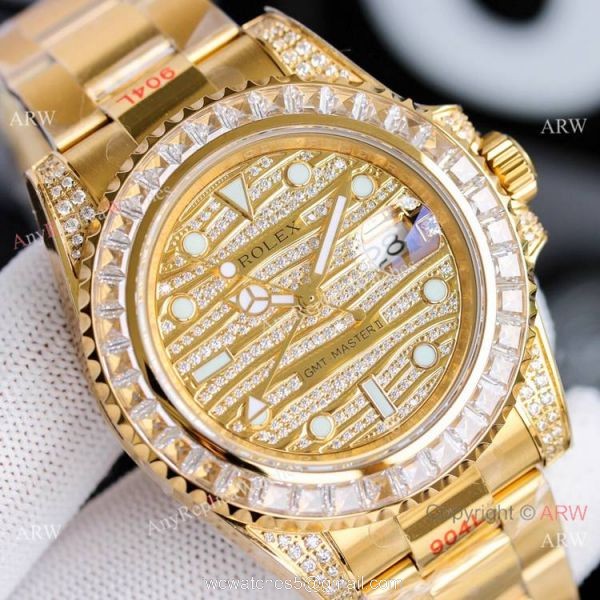 JH Factory Swiss Replica Rolex GMT-Master II Watch Diamond Dial Yellow Gold 1