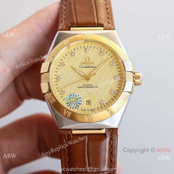 New! Swiss Replica Omega Constellation Gents 39mm Watches Gold Face Diamond Markers 1