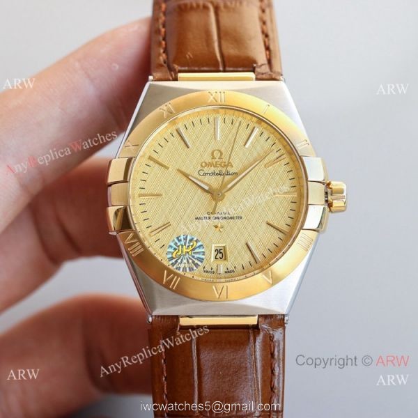 New! Swiss Grade Omega Constellation Gents Watches Green Leahter Strap 1
