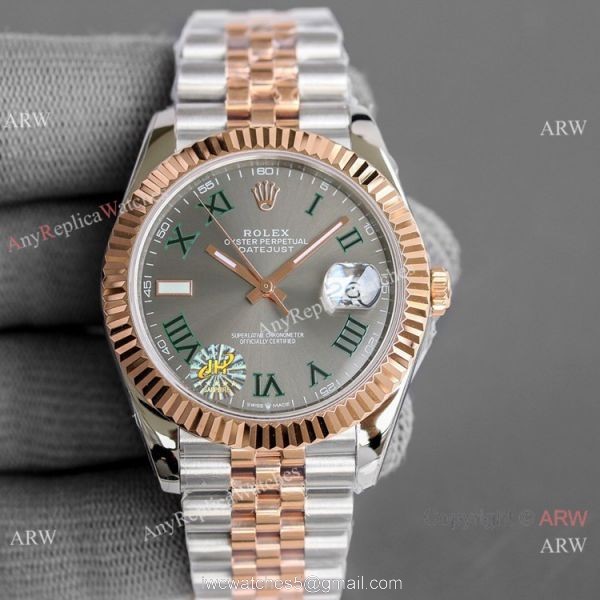 (TW) Swiss Copy Rolex Datejust II Green Roman Two Tone Watch 41mm 1