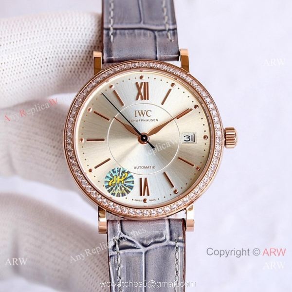 Swiss Replica IWC Portofino 37mm Lady Watch Silver Dial Rose Gold 1
