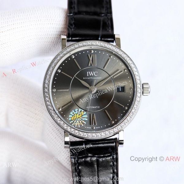 Swiss Replica IWC Portofino Blue Dial Diamond Watch 37mm Lady 1