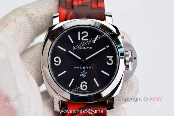 Copy Panerai PAM 00000 Luminor 44mm Watch Black Dial With Red Camo Rubber Band 1