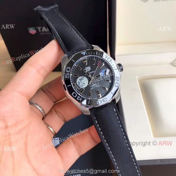 Super Clone TagHeuer Aquaracer Calibre 5 Watch Black Leather Strap 1