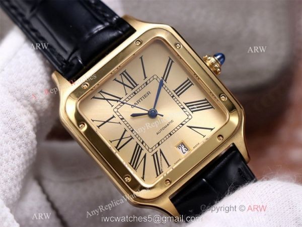 AAA Replica Cartier Santos-Dumont Swiss 9015 Watch All Gold Couple Wrist 1