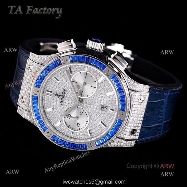 45mm Hublot Big Bang Blue Diamond Bezel Iced Out Watch For Men Best Swiss Made 1