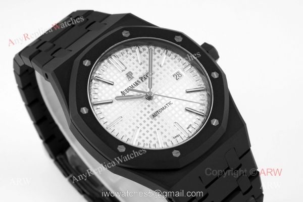 New Audemars Piguet Royal Oak White Dial Black Venom 15400 Swiss Replica DLC Watches 1