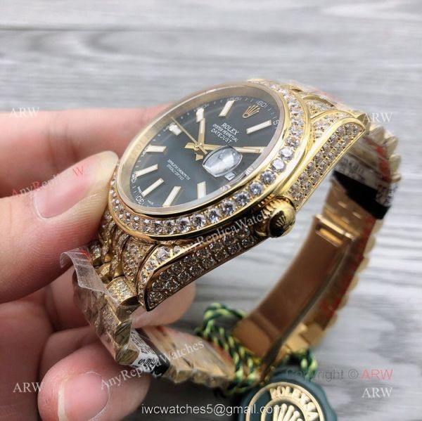 Copy Gold 41mm Datejust Rolex Iced Out Diamond Watches Swiss 3255 Jubilee Bracelet 1