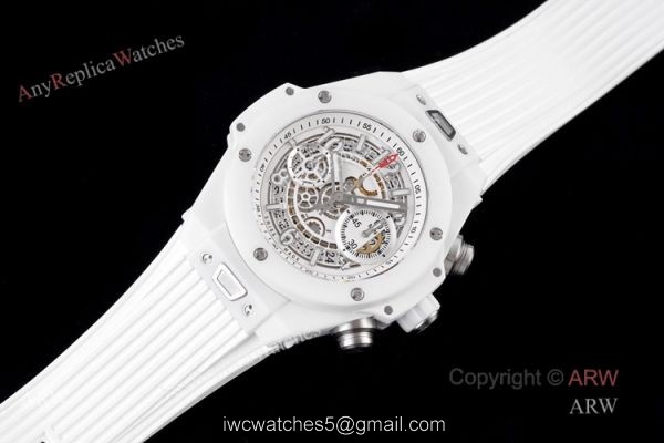 (HB) Best Hublot Big Bang Unico White Ceramic White Rubber Strap Replica Watch 1