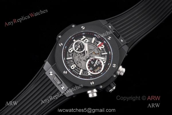 Top Replica Hublot Big Bang Ceramic All Black Hublot Rubber Strap Watch For Men 1