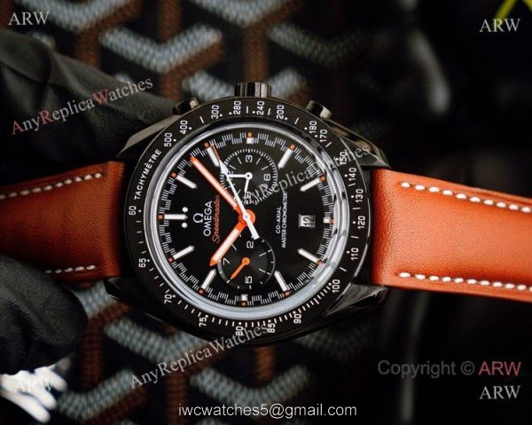 Best Quality Omega Speedmaster Racing Watch Black Case Brown Leather Strap 1
