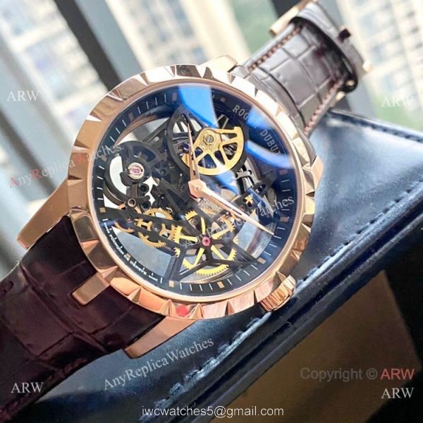 New Copy Roger Dubuis Excalibur 46mm Watch Rose Gold Black Hollow Dial 1
