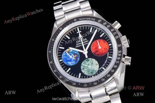 Replica OM Factory Omega Speedmaster Moonwatch With 3 Colors Sub-Dials Black Ceramic Bezel 1