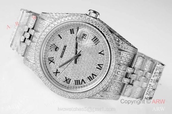 TW Factory Rolex Datejust Iced Out Watches 41mm Diamonds Silver Case 1