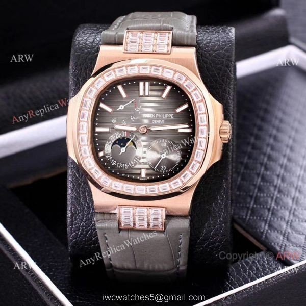AAA Copy Patek Philippe Nautilus Power Reserve Watch Rose Gold Diamond Bezel 1