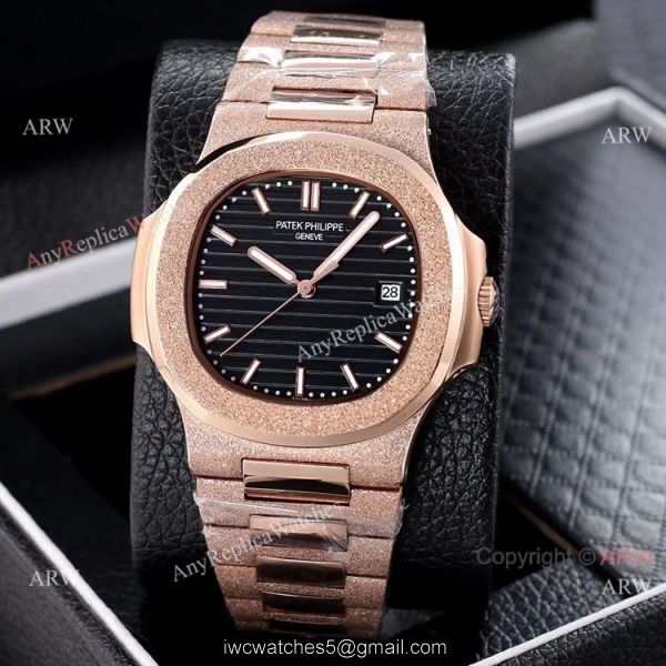 Best Clone Patek Philippe Nautilus Frosted Rose Gold Watches 40mm 1