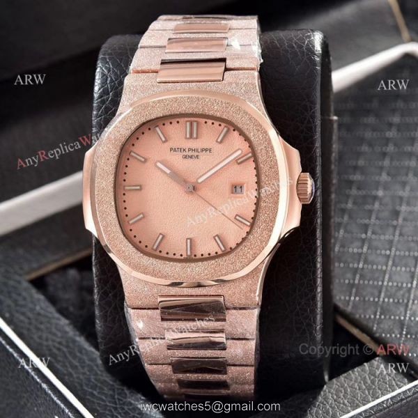 Replica Patek Philippe Frosted Gold Watch Black Frosted Dial 40mm 1