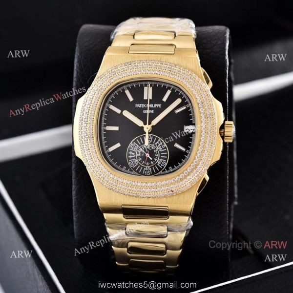 Clone Patek Philippe Nautilus Yellow Gold Diamond Bezel Chronograph Watches 1