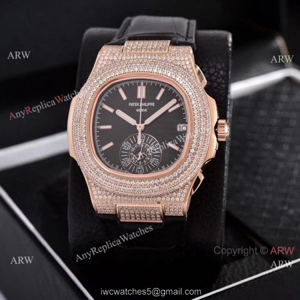 Japan Grade Patek Philippe Nautilus Chronograph Watches Rose Gold Diamond Case 1