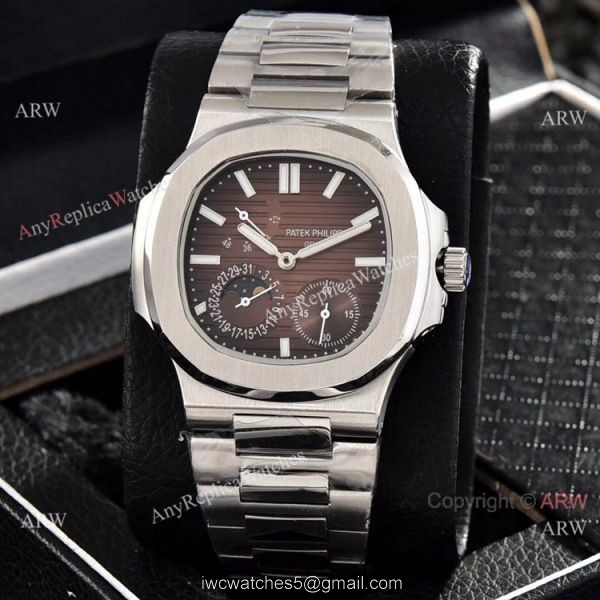 Patek Philippe Nautilus Power Reserve Watches Red Dial Stainless Steel 1