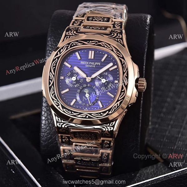 Knockoff Patek Philippe 5740 Nautilus Rose Gold Engraving Gray Gradient Face 1