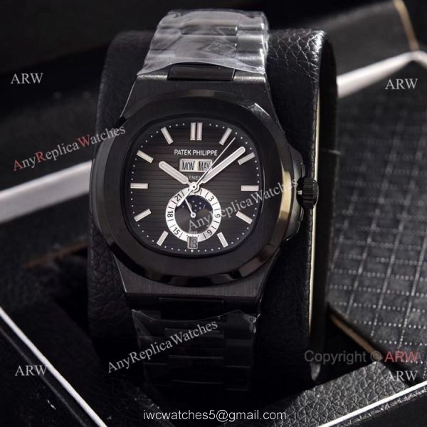 Solid Black Patek Philippe Annual Calendar Copy Watches 39.5mm 1