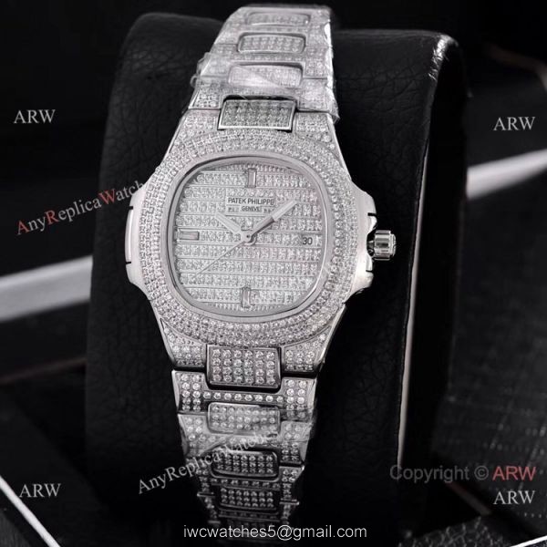 Swiss Quartz Patek Philippe Lady-Nautilus Iced Out Watches Sapphire Glass 1