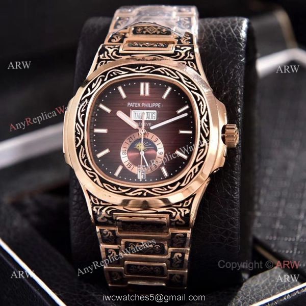 Patek Philippe Annual Calendar Copy Watches Rose Gold Engraving 1