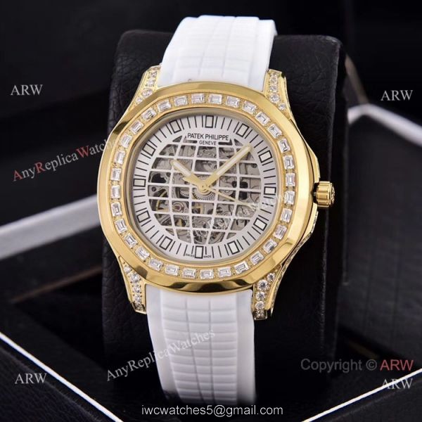Replica Patek Philippe Aquanaut Watches Brown Hollow Dial Diamond Bezel 1