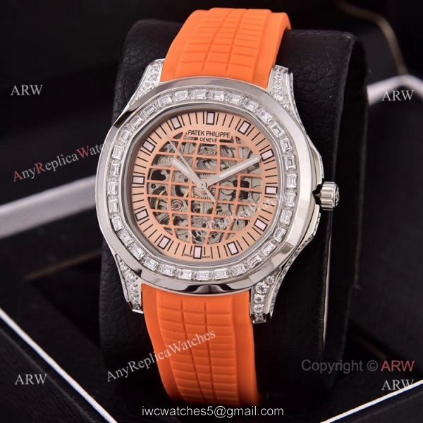 Copy Patek Philippe Aquanaut Watches Hollow Face Silver Diamond Bezel 1