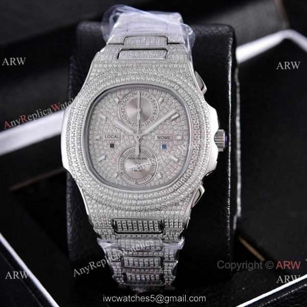 Copy Patek Philippe Nautilus Chrono Watches Yellow Gold Full Diamonds 40mm 1