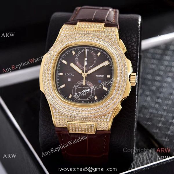 Japan Grade Patek Philippe Nautilus Diamonds Watches Yellow Gold Gray Gradient Dial 1