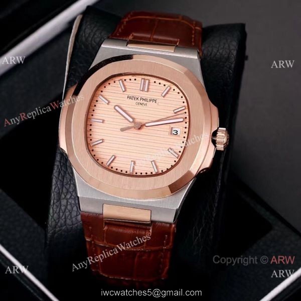 Best Knockoff Patek Philippe Nautilus Leather Watches 2-Tone Rose Gold 1