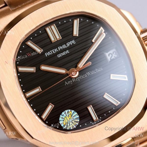Swiss Copy Patek Philippe Rose Gold Black Dial Nautilus Watch PPF Cal.324 40mm 1