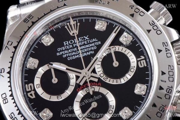 Best 1:1 Swiss Replica Rolex Daytona JH 4130 Chronograph Watch Black Diamond 40mm 1