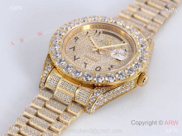 Best Replica Rolex New Oyster Perpetual Pearlmaster 39 Watch Gold Diamond Case Arabic Scripts Markers 1