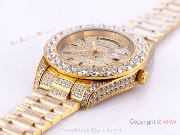 Replica Rolex New Oyster Perpetual Pearlmaster 39 Watch Gold Diamonds 1