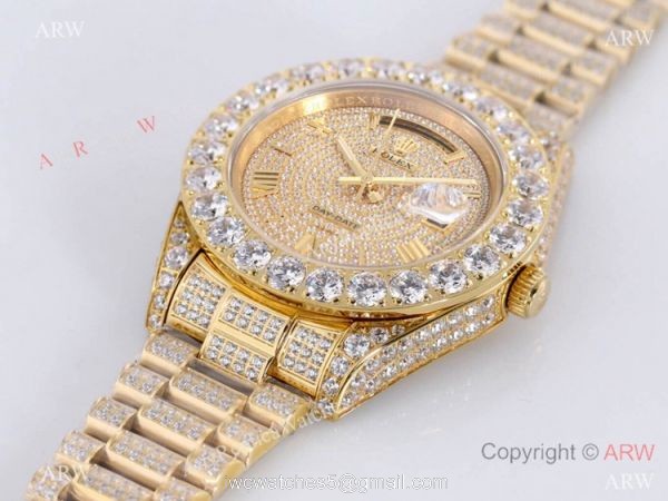 Replica Rolex New Oyster Perpetual Pearlmaster 39 Yellow Gold Watch Full Diamonds 1