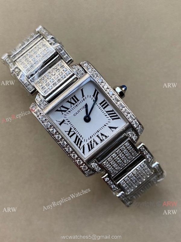 Cartier Tank Francaise Small Lady Watch Iced Out Stainless Steel 1