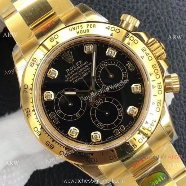Custom Luxury Watches Rolex Daytona Noob Cal.4130 1:1 Best Edition Yellow Gold Black Diamond Watch 1