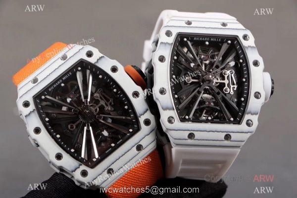 KV Factory Richard Mille RM 12-01 Tourbillon Watch Quartz fiber Case Orange Canvas Strap 1