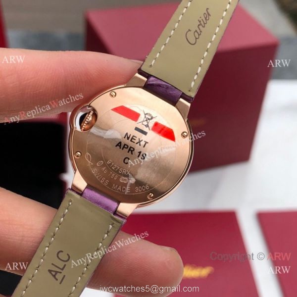 Swiss Copy Cartier Ballon Bleu 30mm Swiss Quartz Watch Purple Leather Strap 1