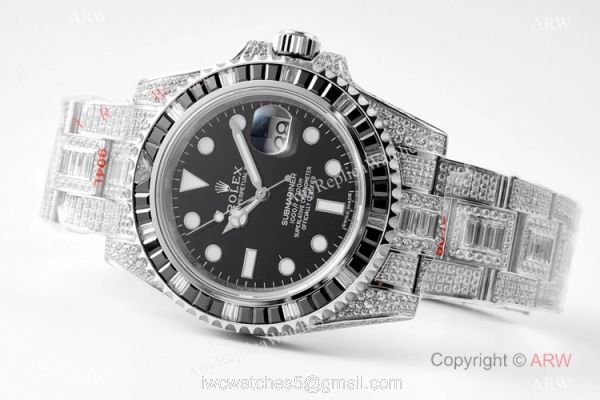 Swiss Grade Clone Rolex Iced Out Submariner Watch Swiss 3135 904L Stainless Steel 1