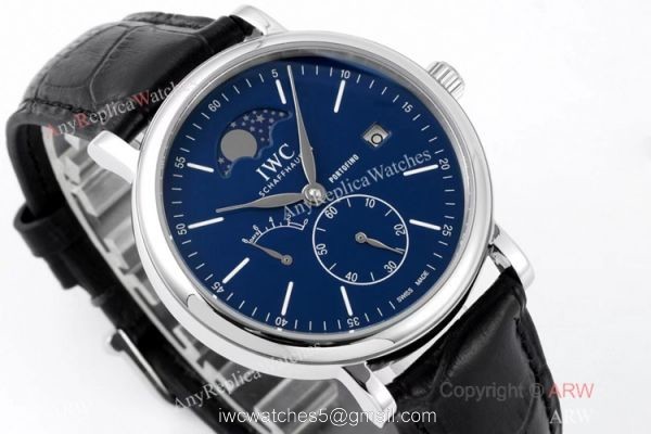 AI Factory Swiss Replica IWC Portofino Hand Wound 8 Days Moon Phase Watch Blue Dial 45mm 1