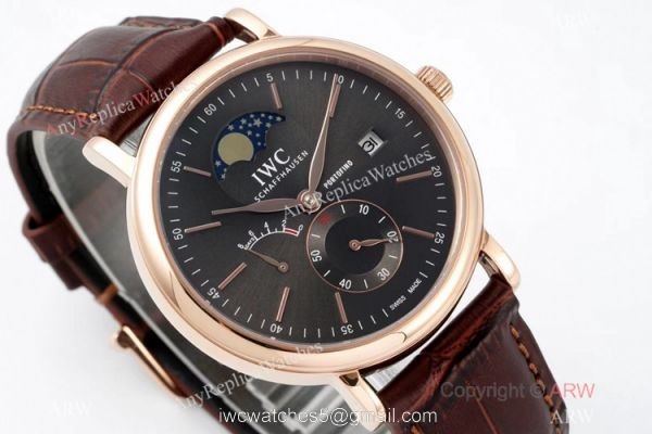 AI Factory IWC Portofino Hand Wound 8 Days Moon Phase Watch Rose Gold Gray Dial 1