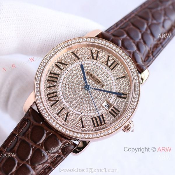 TW Swiss Relica Cartier Ronde Solo de Cartier Iced Out Watch Full Diamond Dial Roman Markers 1