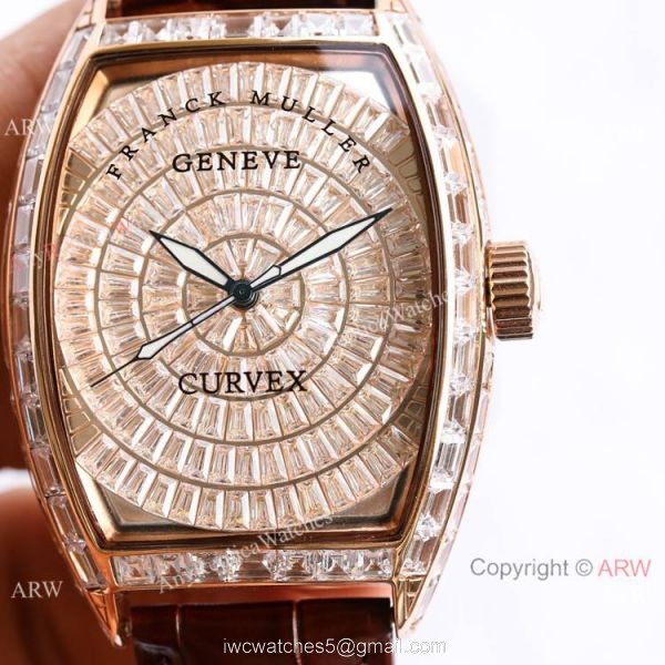 Swiss Copy Franck Muller Geneve Cintree Curvex Iced Out Watch TWF V2 version Rose Gold 1