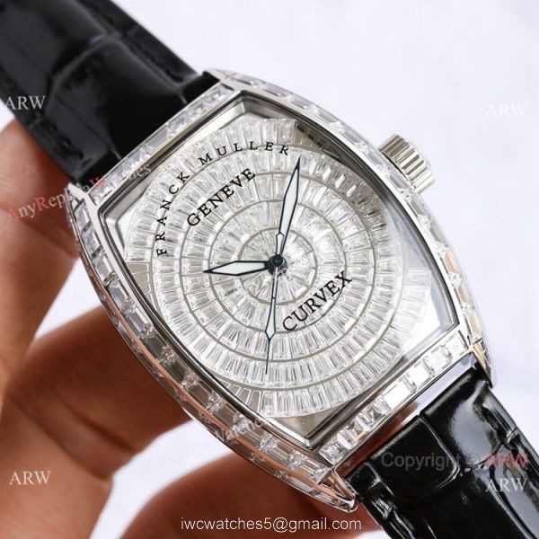 Swiss Copy Franck Muller Geneve Cintree Curvex Iced Out Silver Watch TWF V2 version 1