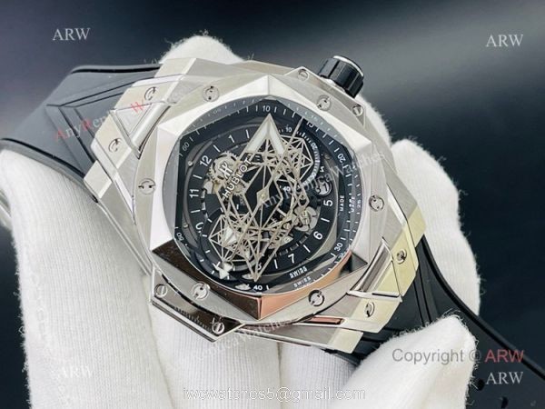 High Quality Replica Hublot Sang Bleu Black Watch 45mm eta7750 Automatic Movement 1